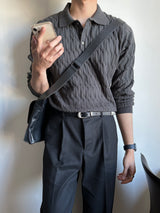 ロイ3ボタンケーブルニット / Roy 3 button button cable knit (4 colors)