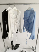 Frill shirring strap blouse