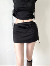 893. コタシャーリングスリットリボンミニスカート / 893. Cota shirring slit ribbon mini sk (2color)