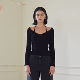 ホルターネックニットトップ/HALTER NECK KNIT TOP (BLACK)
