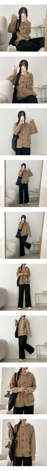 Ruddy Tteokbokki button hooded knit cardigan