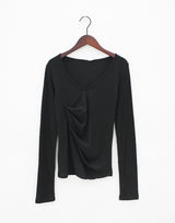 V-ネックシャーリングT-シャツ / V-neck shirring T-shirt (4color)