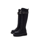 Buckle Lace-Up Walker Boots(Black)
