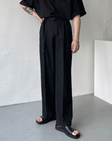 リネンベルトワイドスラックス / ECT linen belt wide slacks (4 colors)