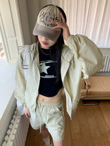 星スタープリントクロップ半袖Tシャツ / Fohil Star Printed Cropped Short-Sleeved T-Shirt