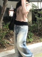 ビンテージツインキャットウォッシングデニムワイドパンツ