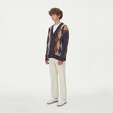 BRUSHED ARGYLE KNIT CARDIGAN_NAVY (6610813681782)