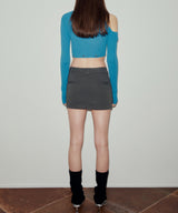 ツーウェイリブドアシメトリックニットトップ / TWO WAY RIBBED ASYMMETRIC KNIT TOP (MARINE BLUE)