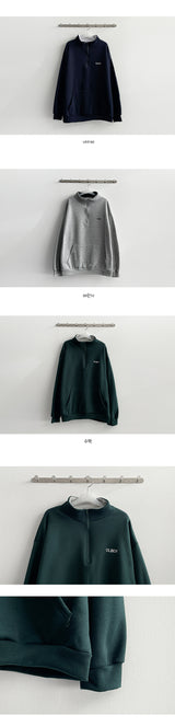 Fleece-Lining Clean Embroidery Color Half Zip-Up Sweatshirt