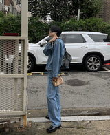 カラーレスブーツカットデニムパンツ/Collarless bootcut denim