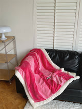 Retro stripe microfiber lamb fleece blanket - 150x200cm - Pink
