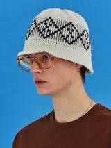 ARGYLE KNIT BUCKET HAT / IVORY