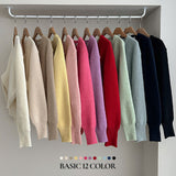 Hugging Loose fit Semi-Crop V-neck Long-sleeved Knitwear (12 colors)