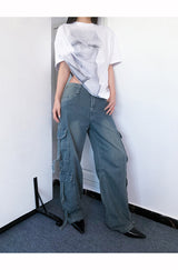 Cargo pocket denim wide pants