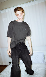 セミブーツカット ワイド ピンタック デニムパンツ /  CHARMS SEMI BOOTCUT  WIDE PINTUCK DENIM PANT BK