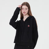 スモールチェリーショットニットフーディー／SMALL CHERRY SHORT KNIT HOODIE [BLACK]