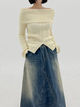 スプリットポイントオフショルダーニット/Split Point Off-Shoulder Knit (2color)