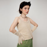 FUZZY KNIT LONG GLOVES, BEIGE