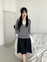 RtiビンテージVネックレースフード長袖Tシャツ