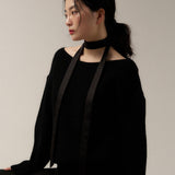 long satin scarf - black