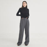 ツータックボタンワイドウールパンツ / Two-Tuck Button Wide Wool Pants (Charcoal)