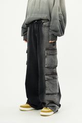 Heavy multi cargo side brush denim pants