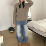 Jons light washed denim long wide pants