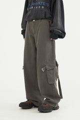 Strap cargo pigment washed cotton pants