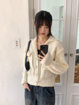 Loder wool collar pocket knit long-sleeved cardigan