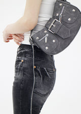 デニムスタッズショルダーバッグ/Denim Studded Shoulder Mini Bag (2color)