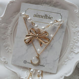 Princess Bow and Moon Layered Necklace - Gold Color