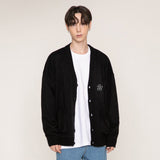 [UNISEX]Line flower dot embroidery knit cardigan