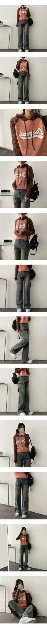 lock vintage cutting washing zipper pocket denim pants
