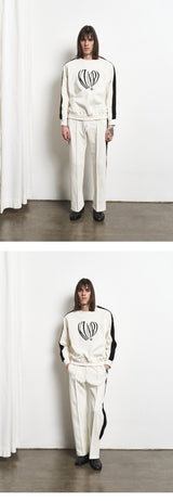 Mixed Fabric Knit KUYRI Love Sweat Shirts (Lucent Ivory)
