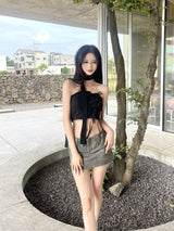 1011. Vintage punching leather mini sk