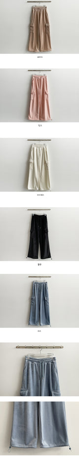 Lintbelo A Fleece-Lined Wool Lining String Ribbed Cargo Wide Pants
