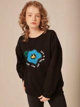 SETSETSET BIG FLOWER NAPPING SWEAT SHIRT BLACK (6652493496438)