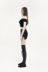 フラップメッシュリボンスカート / [Seow] Flap mesh ribbon sk, black
