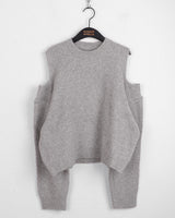 Pler Round-neck  Shoulder Slit Long-Sleeved Knit