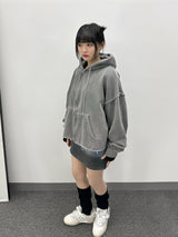 Cut-Off Cutting Hooded Zip-Up