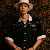 ロゴエンブロイダーパイプウェスタンシャツ/[UNISEX] Logo Embroidered Piped Western Shirt (Black)