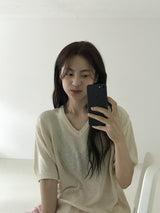 Crayon v-neck sleeve knit T 