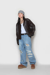 クロップレザーカーディガン / Crop leather cardigan