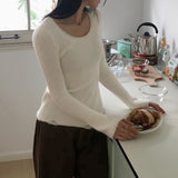 Laffen angora side diagonal slit damage long sleeve knit