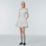 Off-the-shoulder flared mini dress