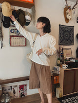 迷路長袖襟付き長袖Tシャツ (4 color)