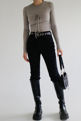 スリップブラックデニムパンツ/no.2330 slip black denim pants