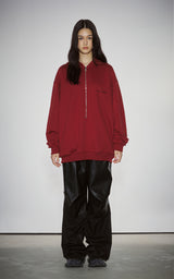  HAIF-ZIP HOODIE (LONG)_DARK RED
