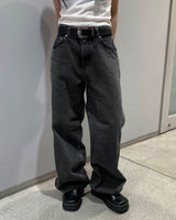 (Unisex) Back line dark denim pants