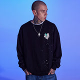 HEART PRINTING PAINTING SWEAT SHIRT-BLACK